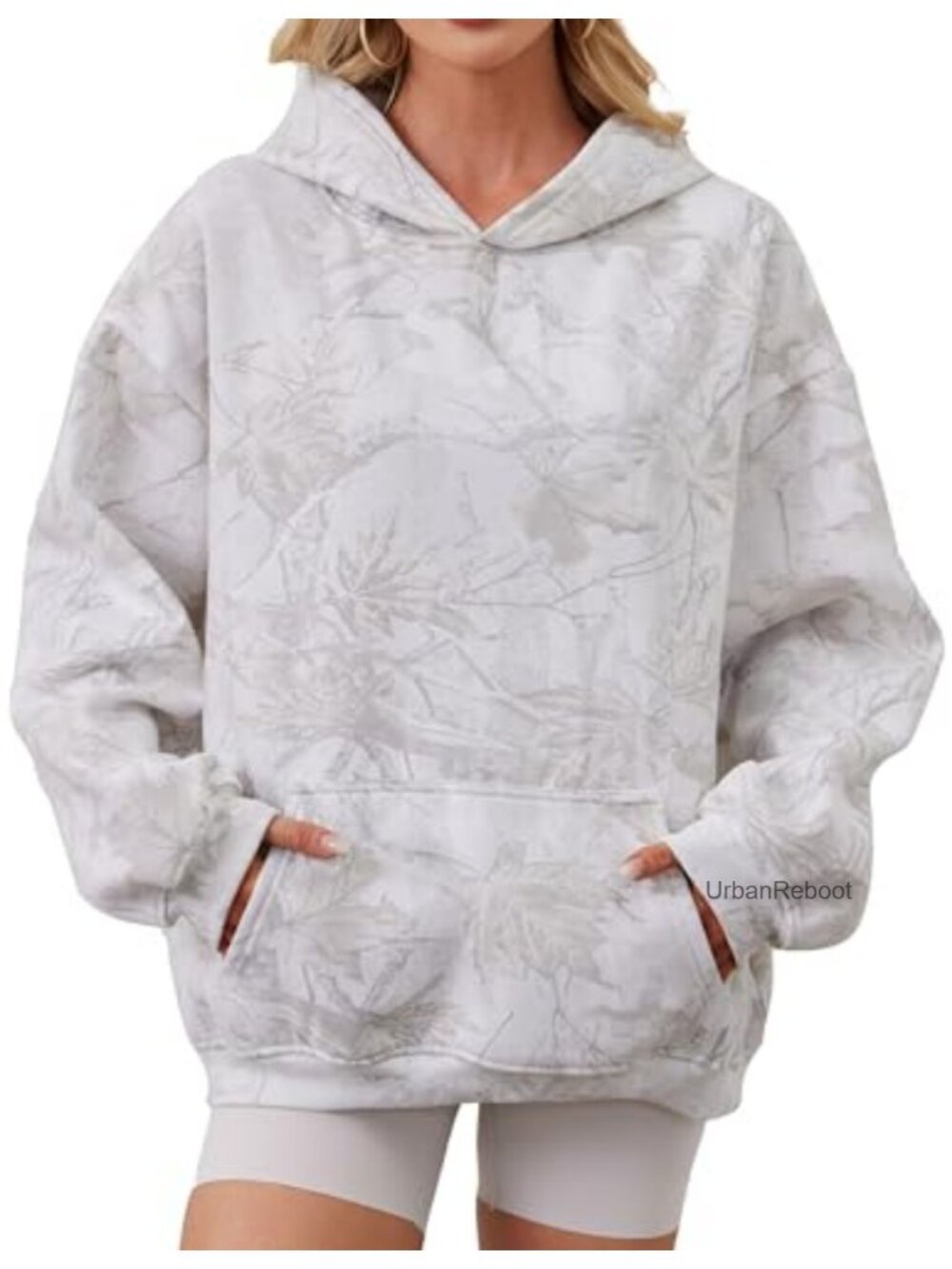 Oversized Camo Maple Leaf Fleece Hoodie Kangaroo Pocket Pullover